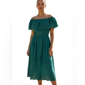 JGEE Green Eyelet Off The Shoulder Dress